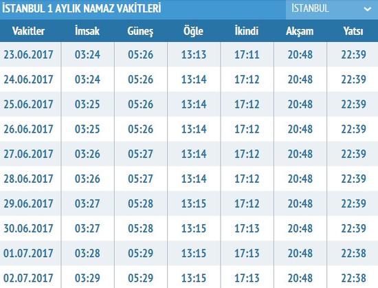 istanbul kurban namazı vakti