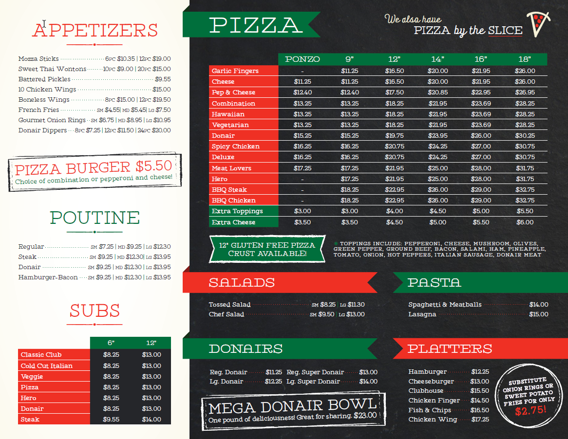 kennys pizza glace bay menu