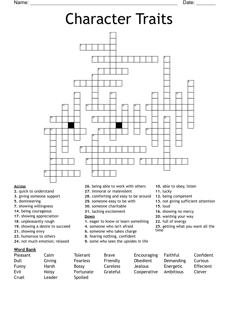 lacking character crossword clue