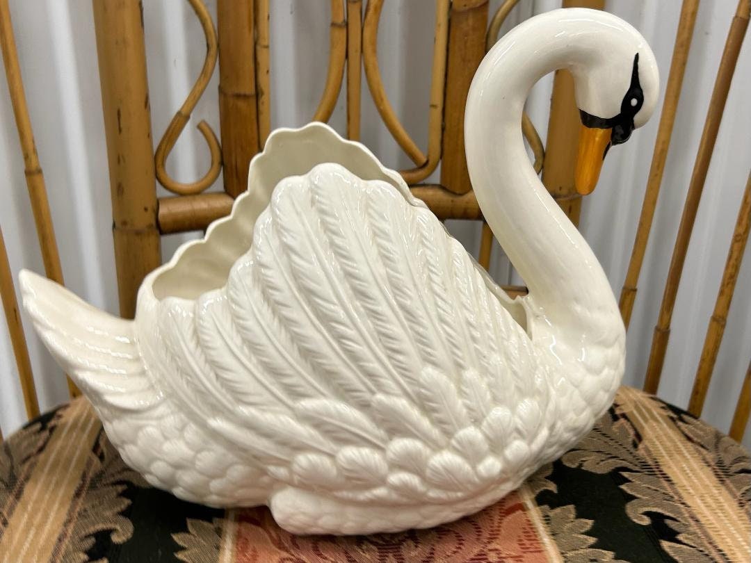 large ceramic swan planter