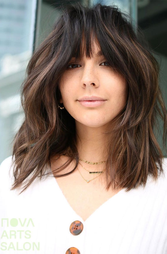 layered bangs medium length hair