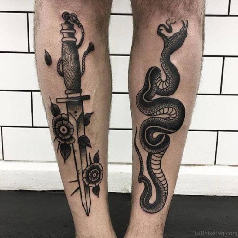 leg snake tattoo