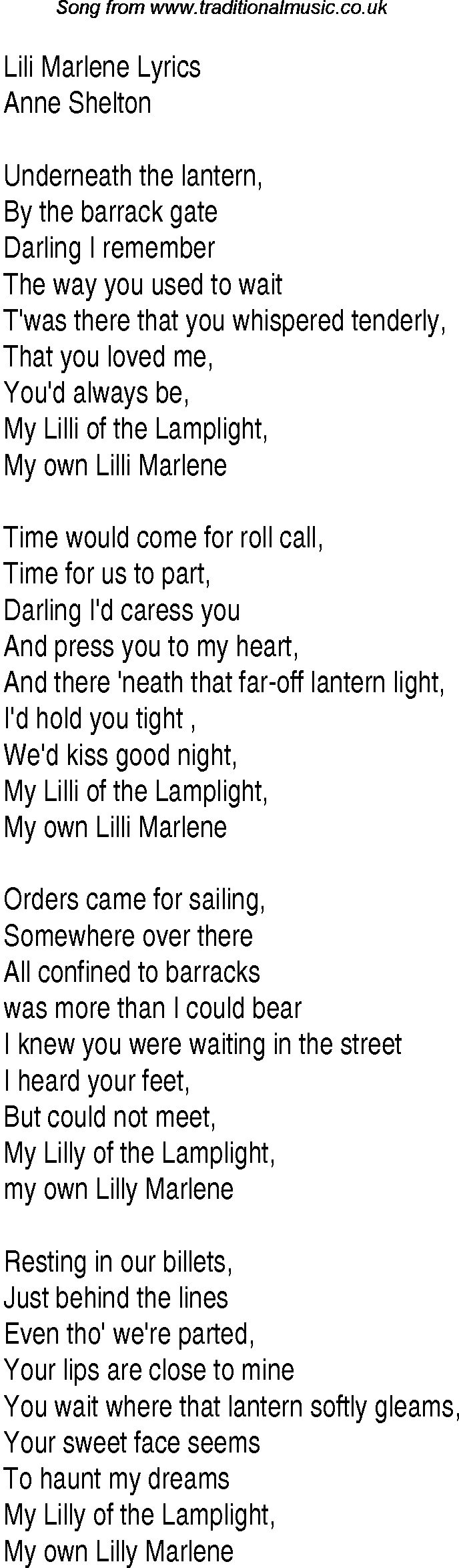 lili marlene song lyrics