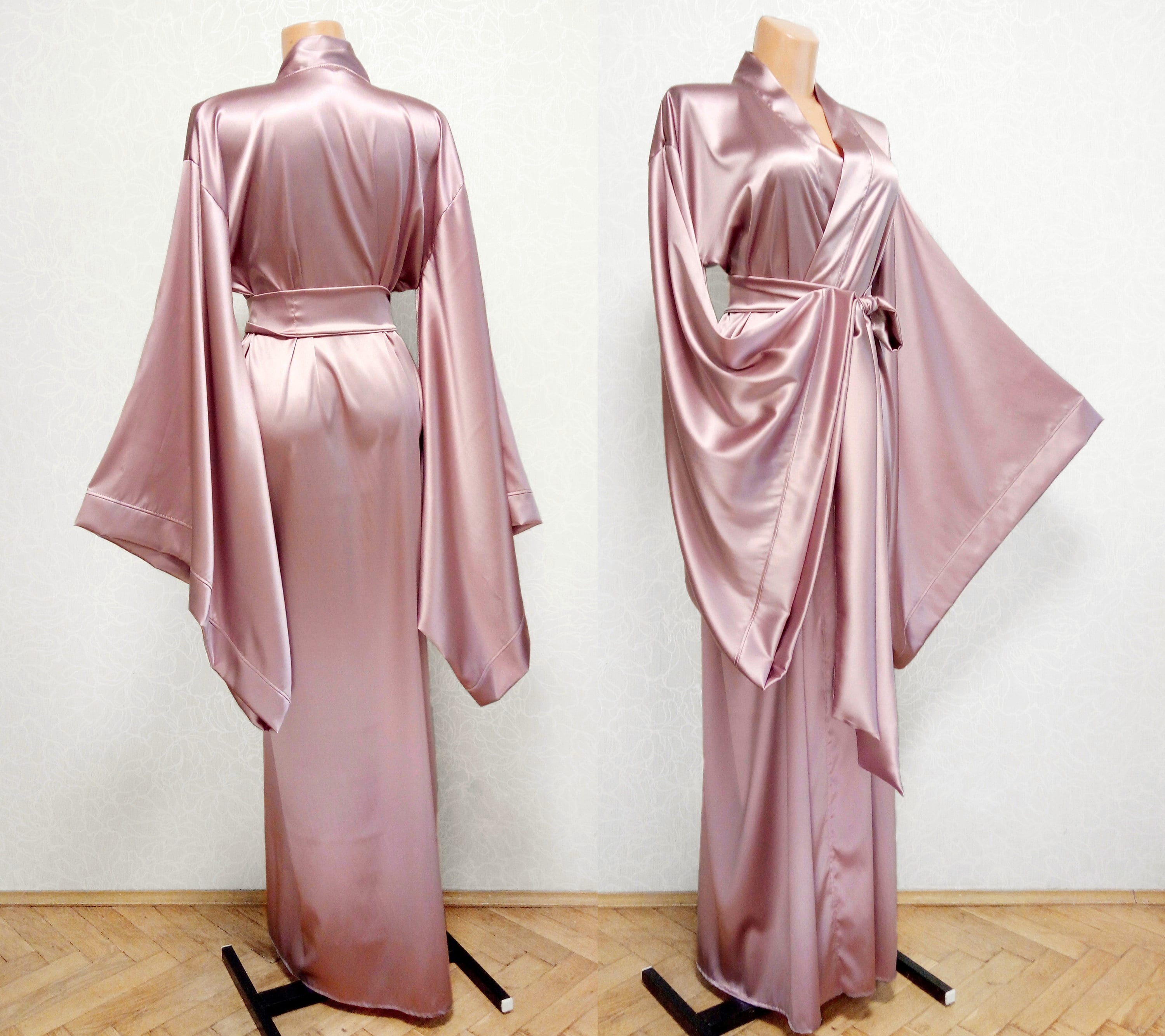 long satin kimono robe