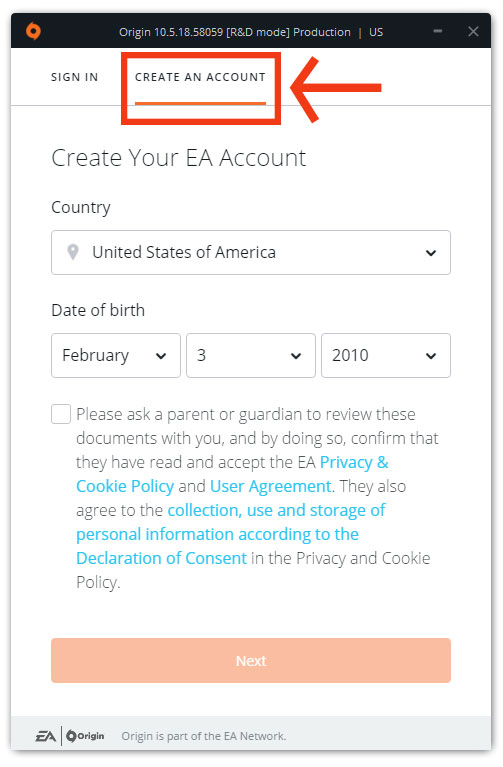 make an ea account