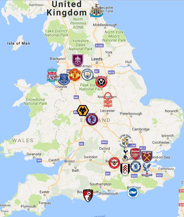 map premier league clubs