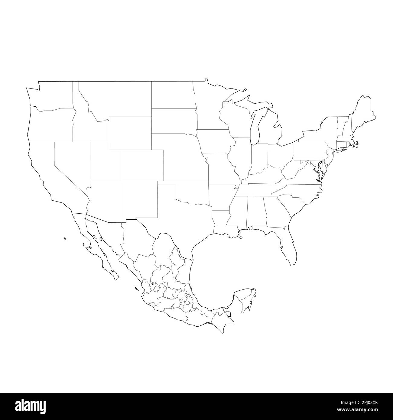 mapa de mexico y estados unidos sin nombres