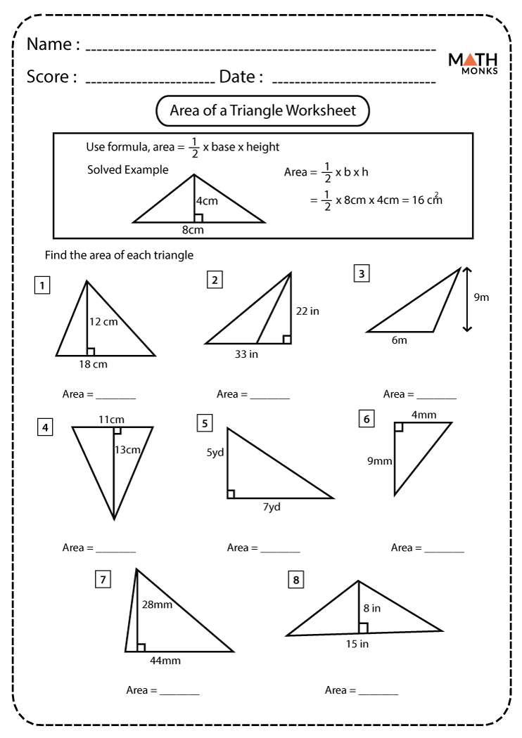 math worksheets area of triangles