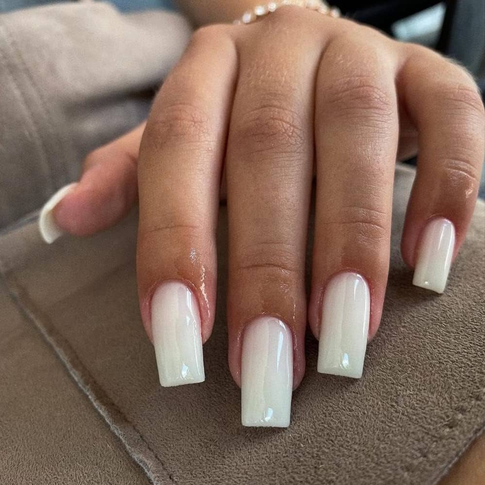 medium length white nails