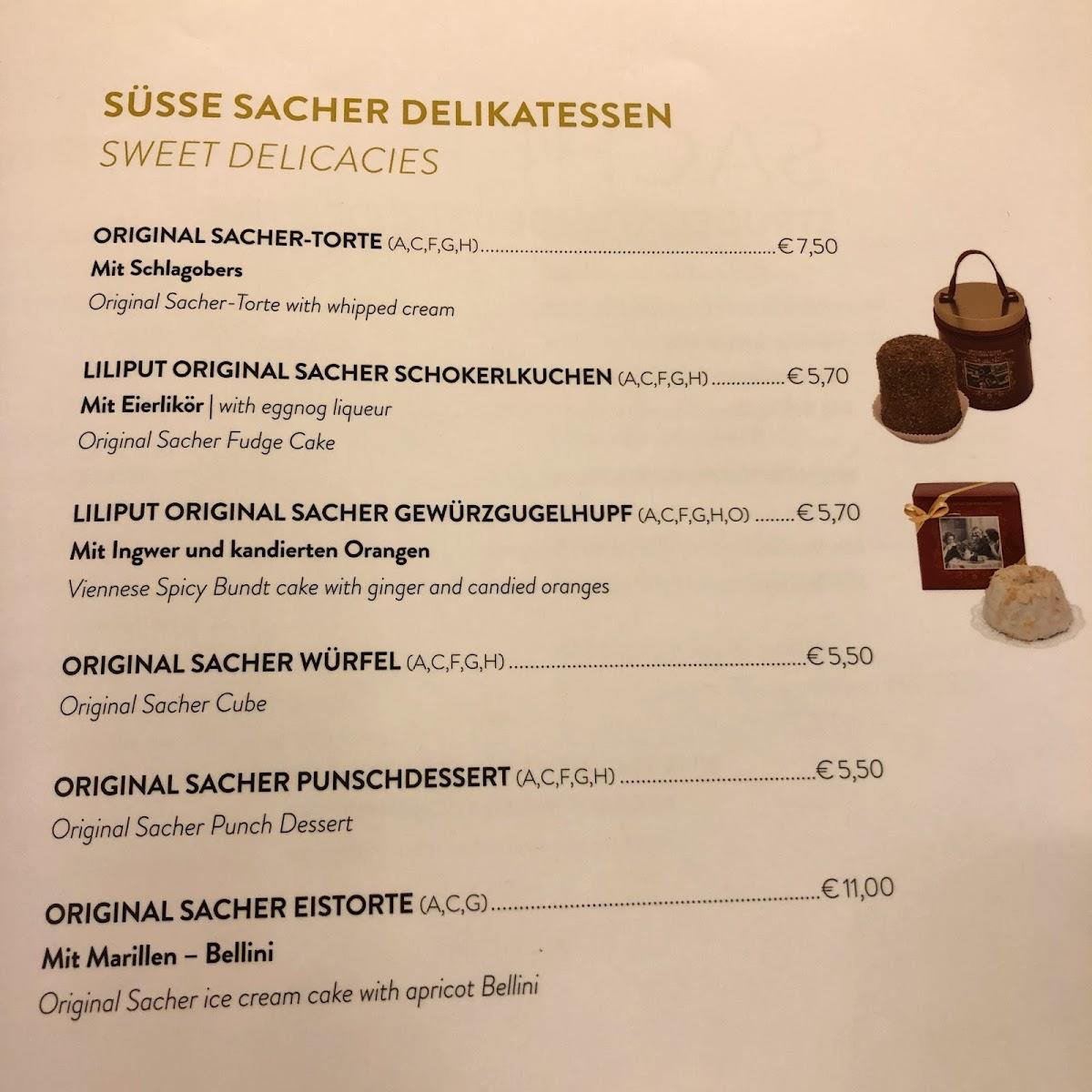 menú de café sacher wien