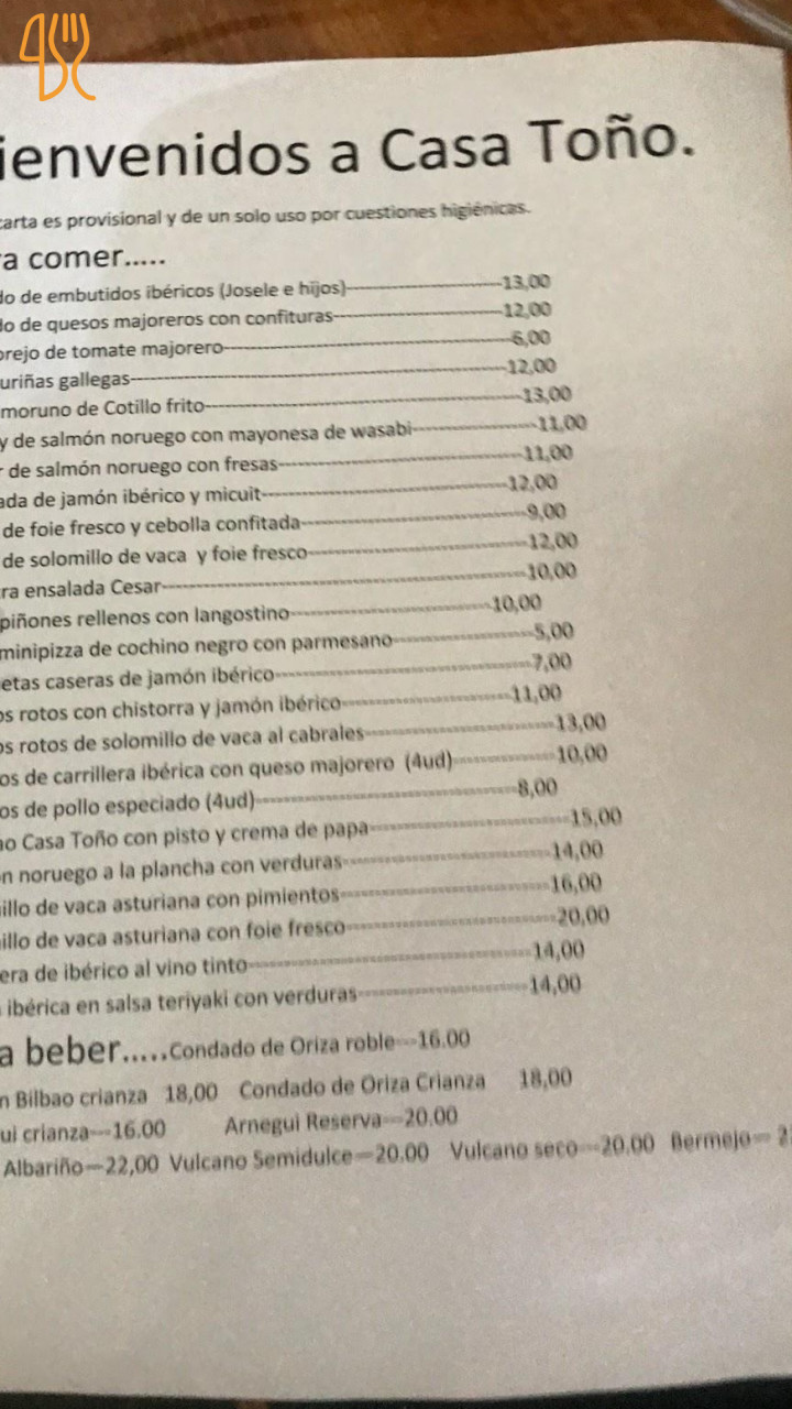 menu casa toño