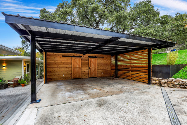 modern carport with garage door