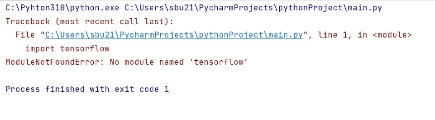 modulenotfounderror no module named tensorflow pycharm