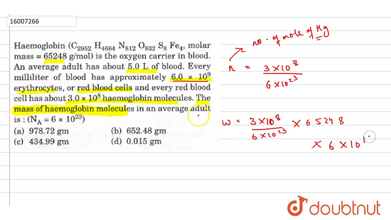 molar mass of hemoglobin