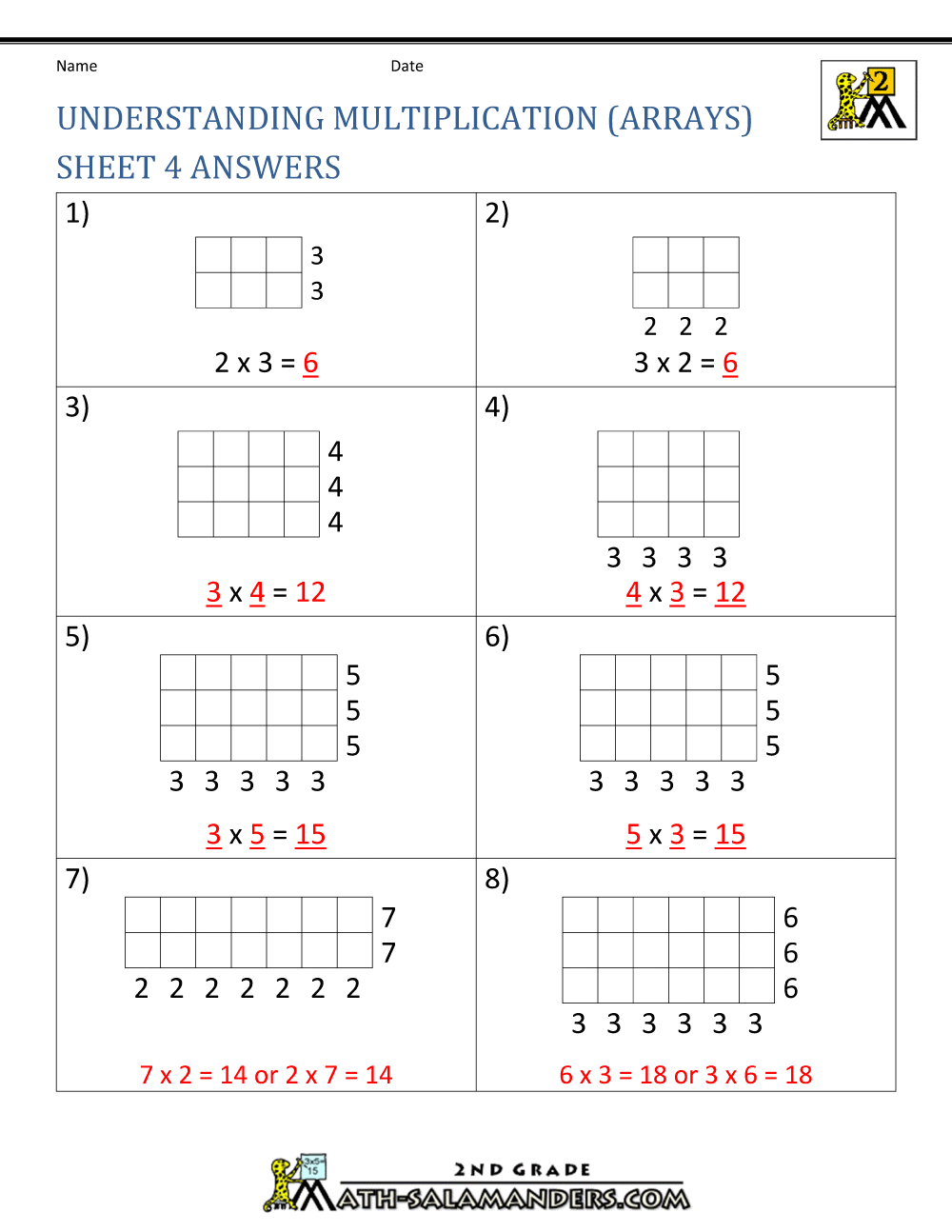 multiplication arrays worksheets pdf