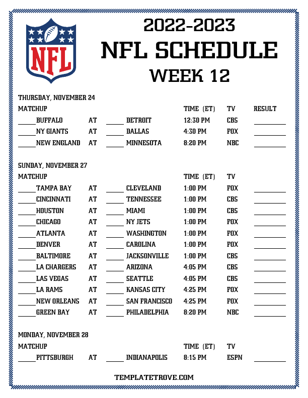 nfl week 15 printable schedule