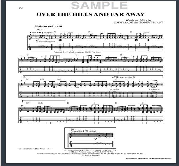 over the hills and far away tab