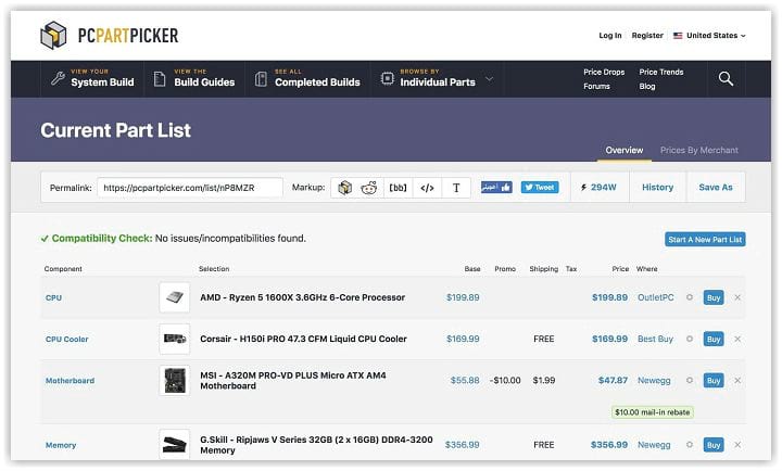 pc parts picker