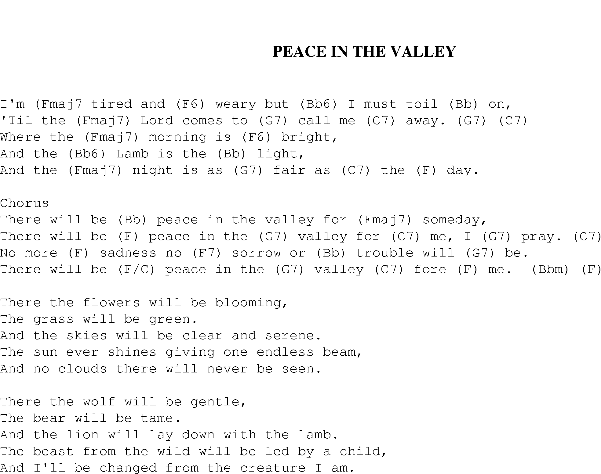 peace in the valley song lyrics