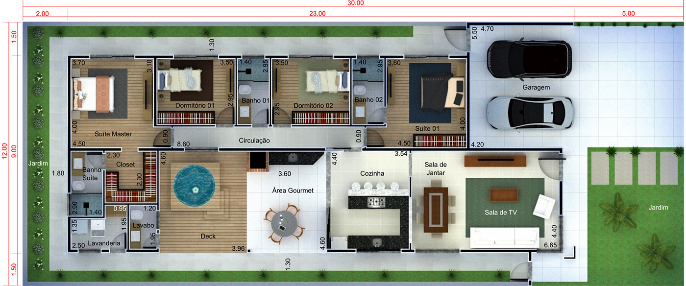 planos casas 4 habitaciones