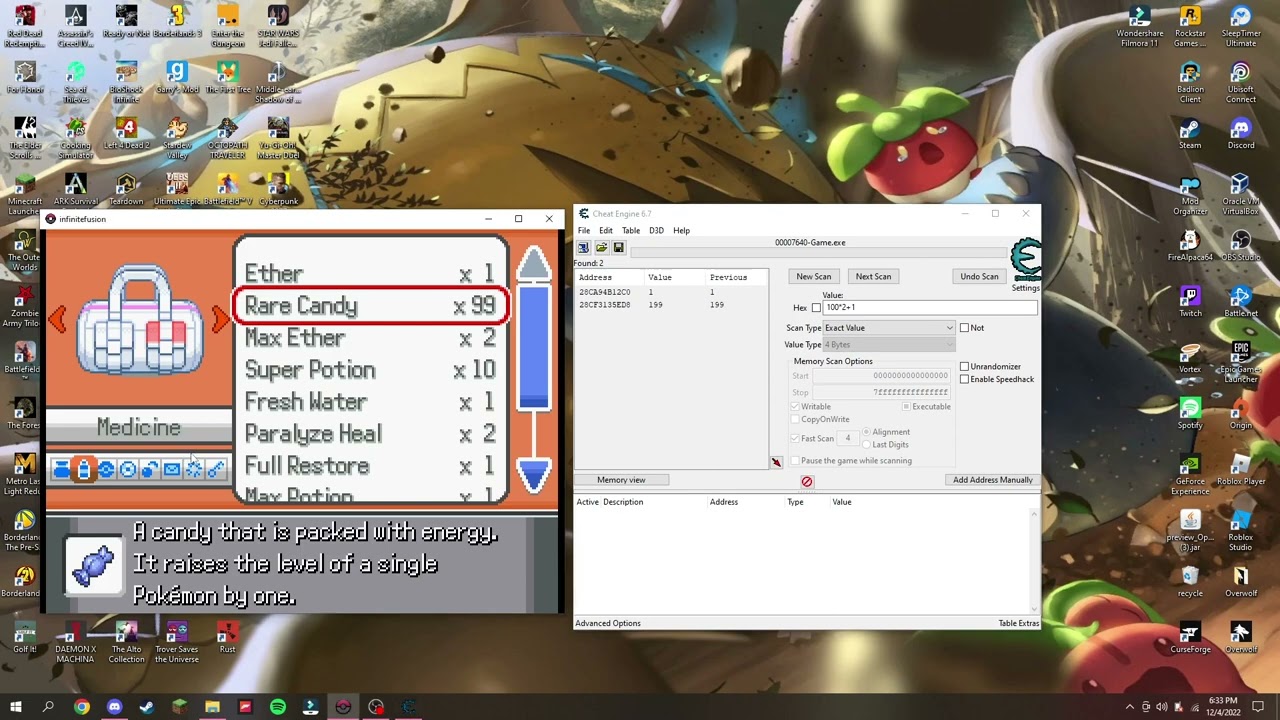pokemon infinite fusion rare candy cheat