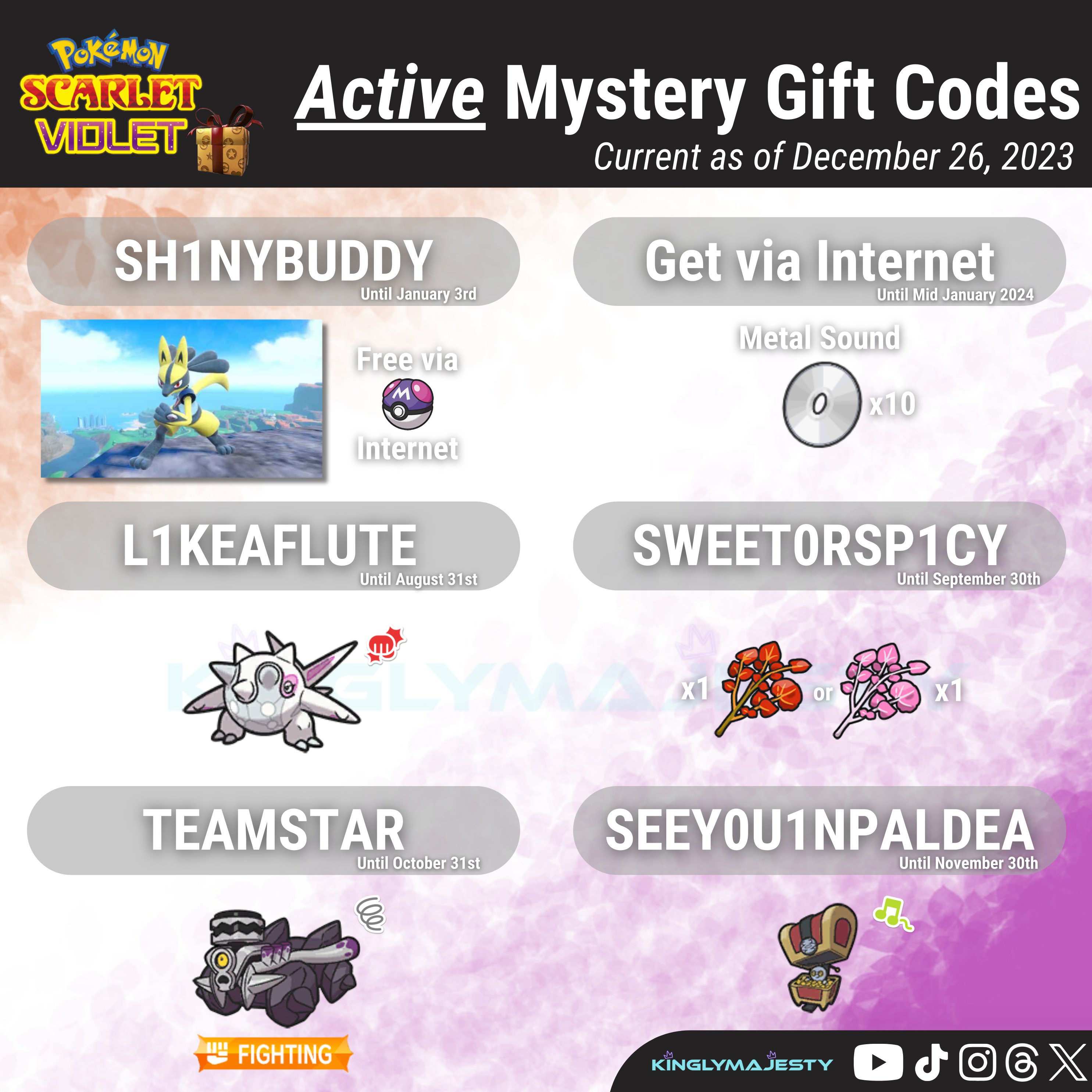 pokemon scarlet mystery gift codes 2023