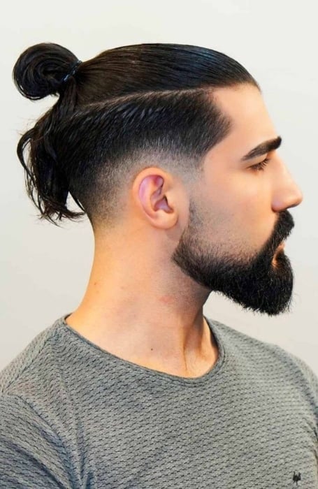 ponytail long hair taper fade