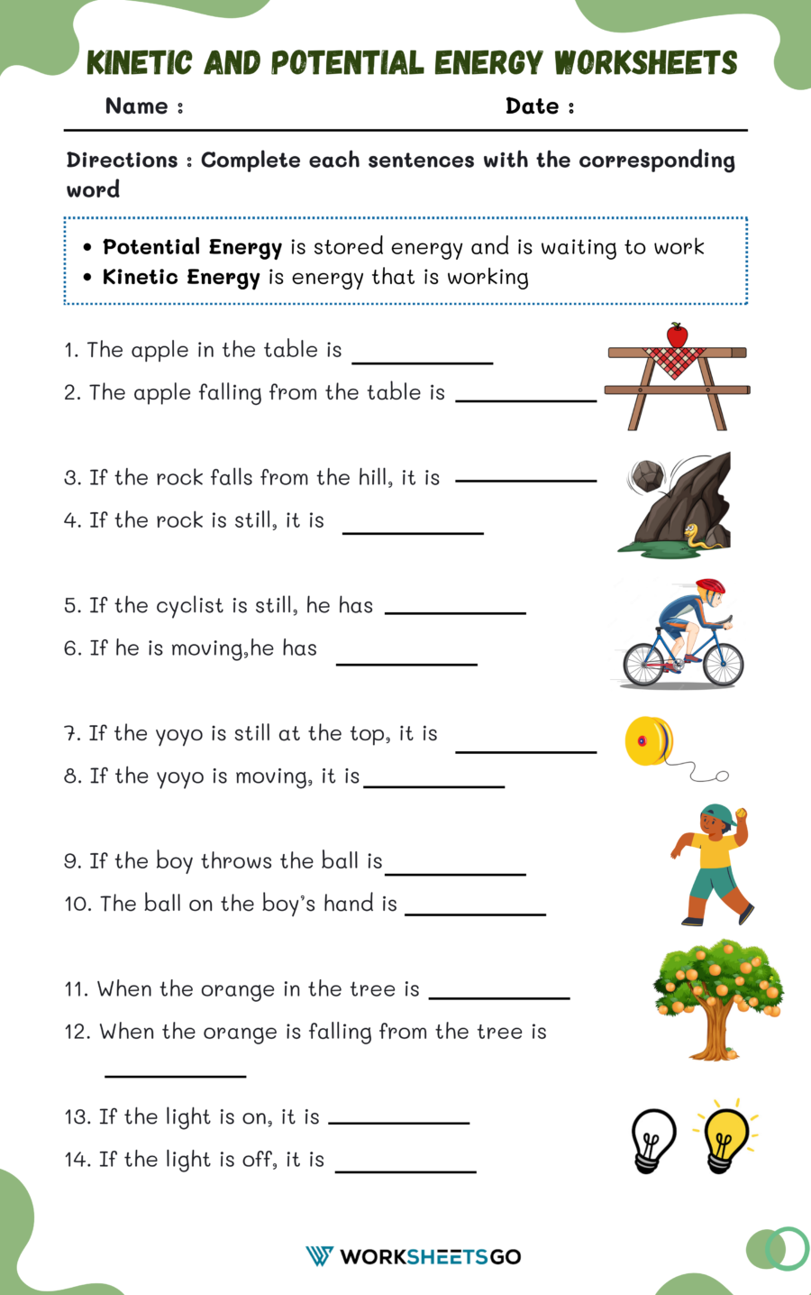 potential or kinetic energy worksheet