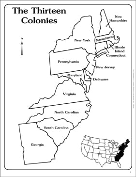 printable map of the thirteen original colonies