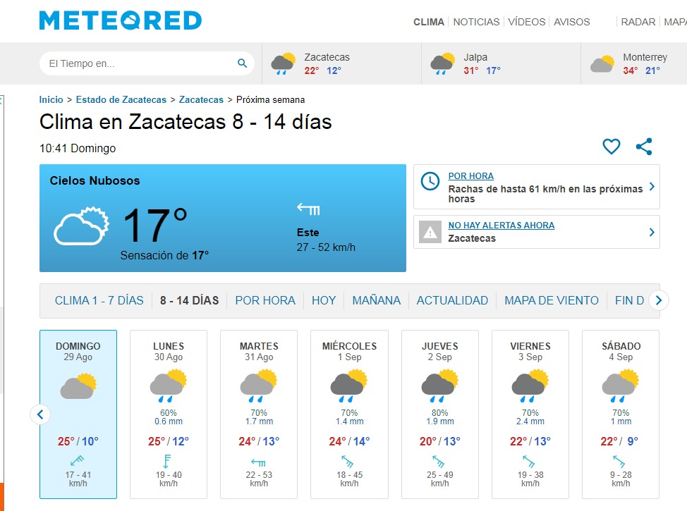 pronostico del clima jerez zacatecas