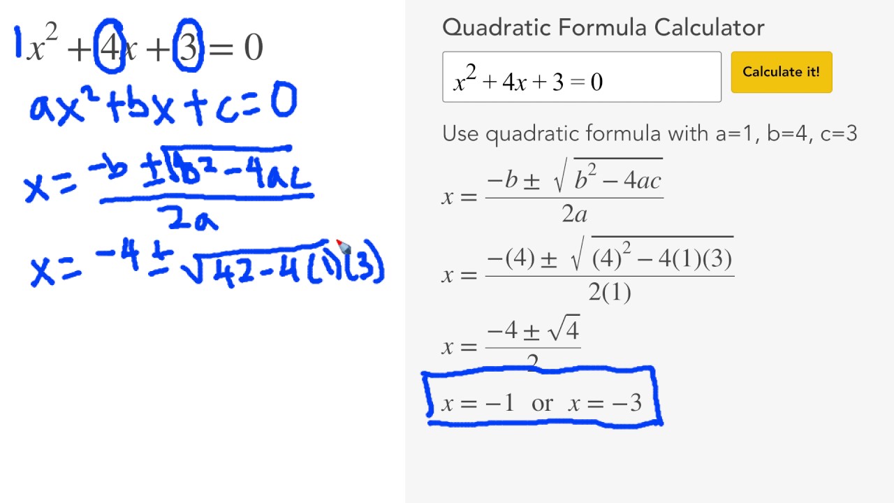 quadratic equation calculator with solution