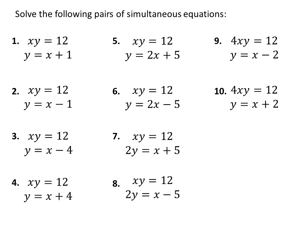 quadratic simultaneous equations worksheet