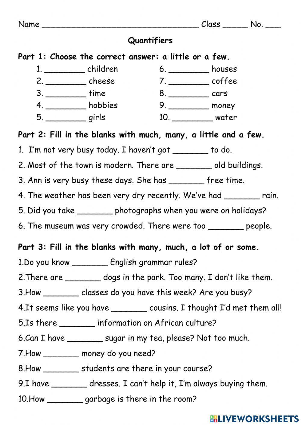 quantifiers liveworksheets