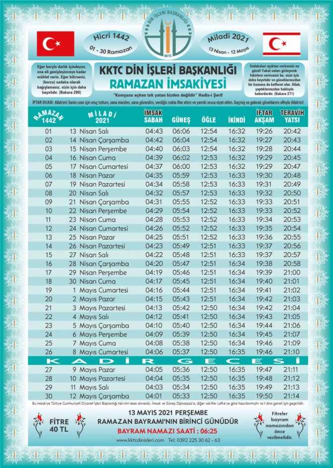 ramazan imsakiye 2021