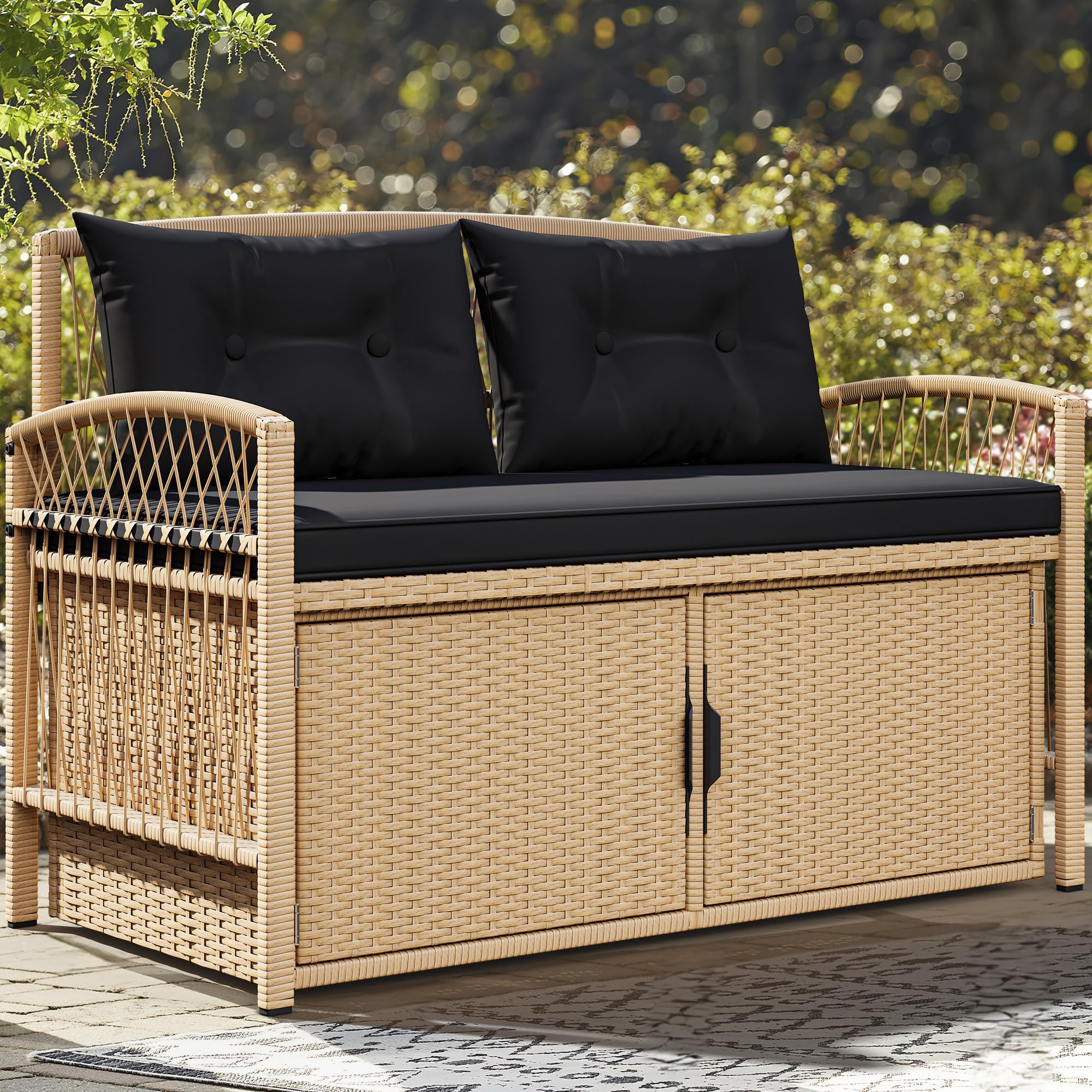 rattan storage bench