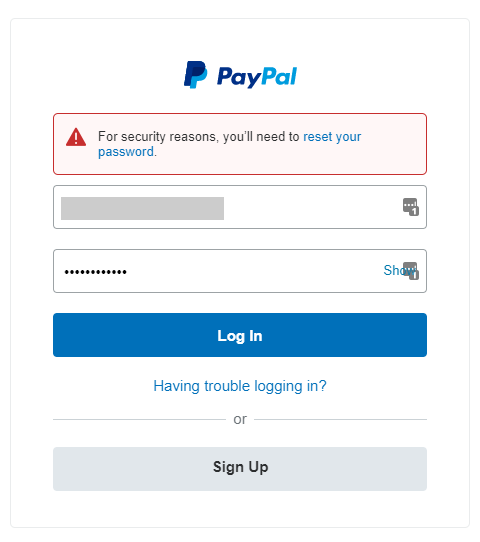 reset paypal password