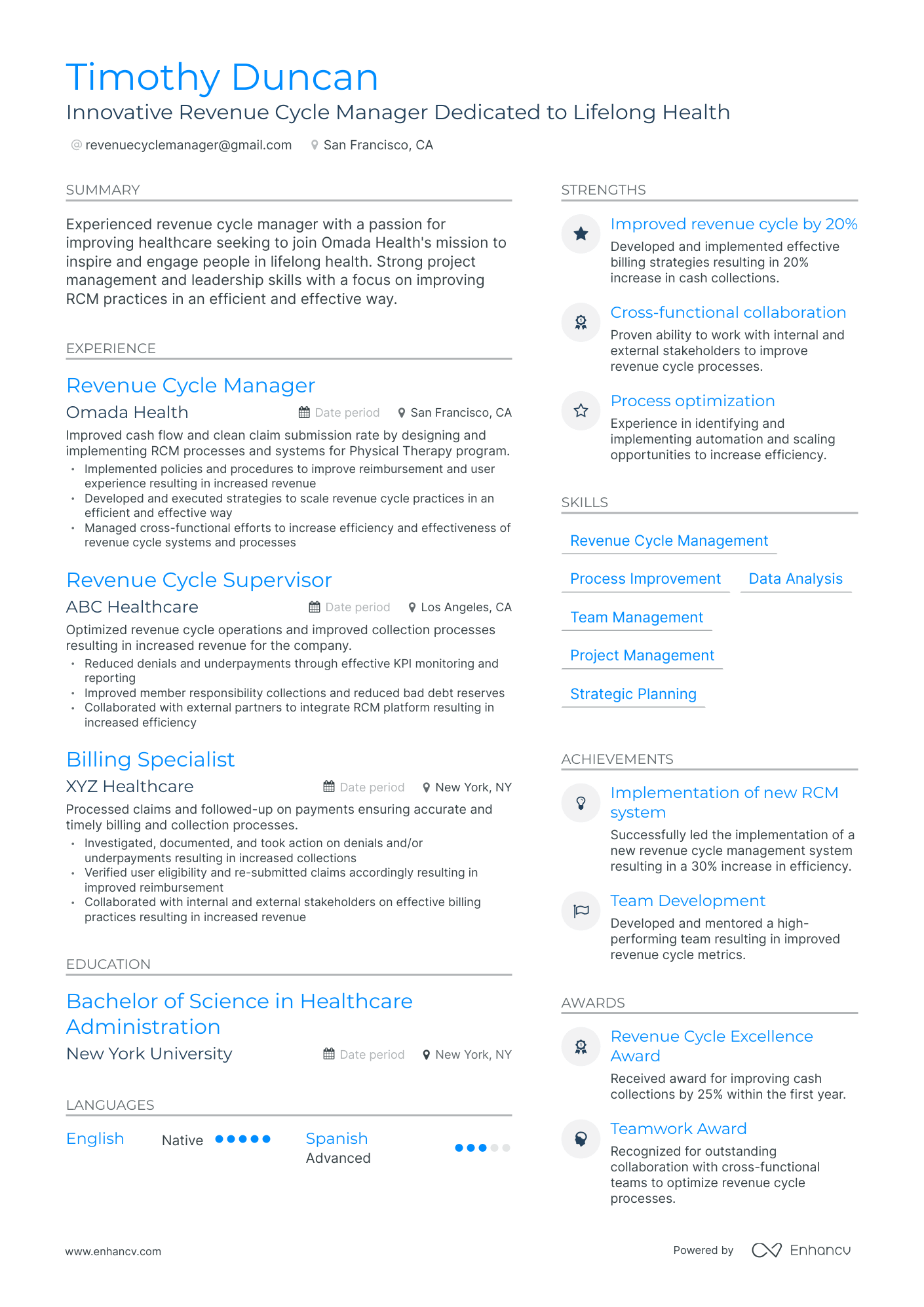 revenue cycle manager resume