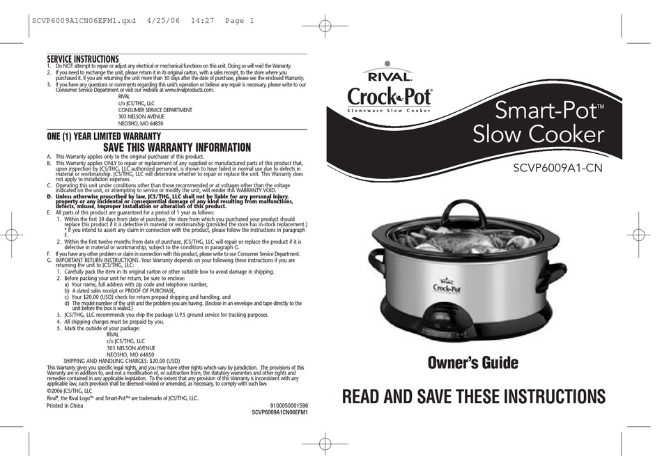 rival slow cooker instructions