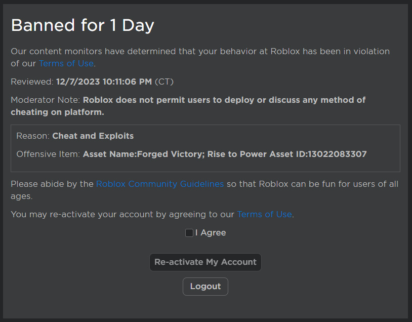 roblox ban