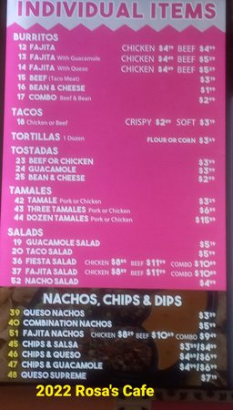 rosas cafe menu