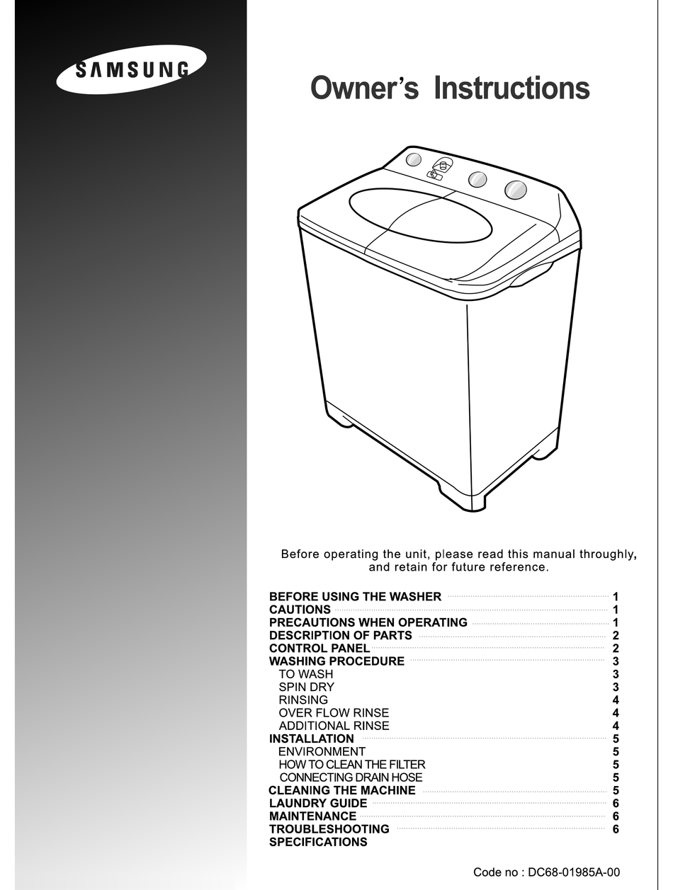 samsung washer owners manual