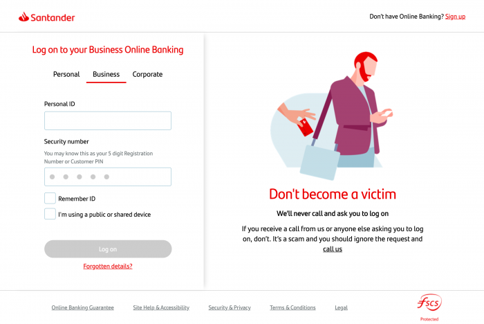 santander online banking business