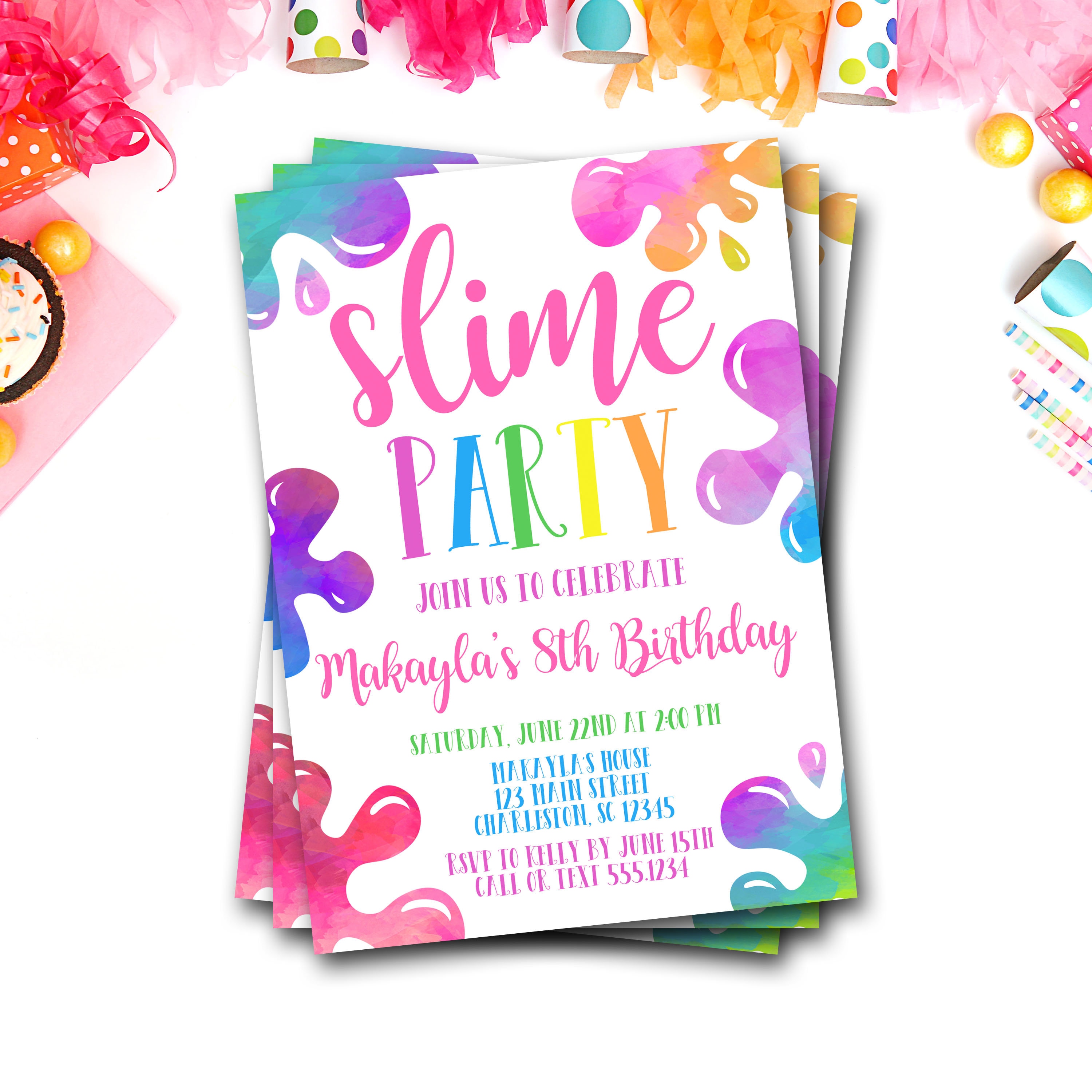 slime birthday party invitations