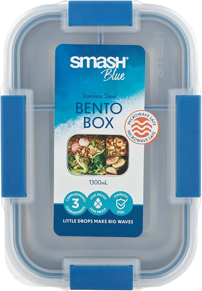 smash blue stainless steel 5 compartment bento box