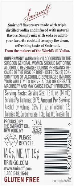 smirnoff vodka nutrition facts