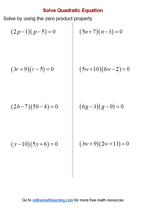 solving ax2 bx c 0 by factoring worksheet