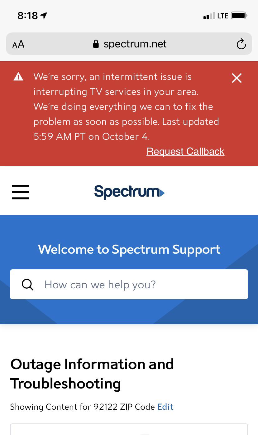 spectrum internet outage