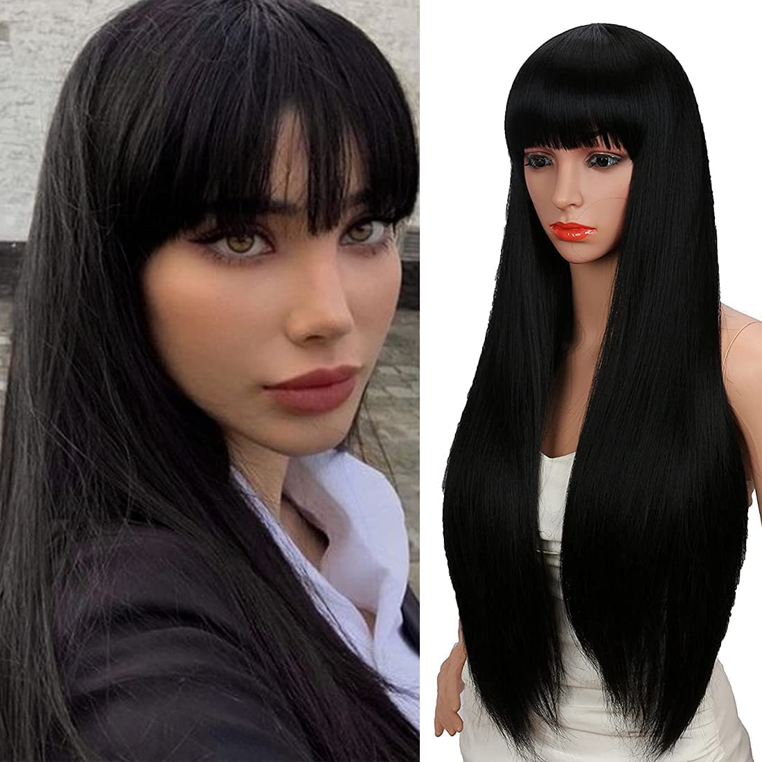 straight black wig with bangs