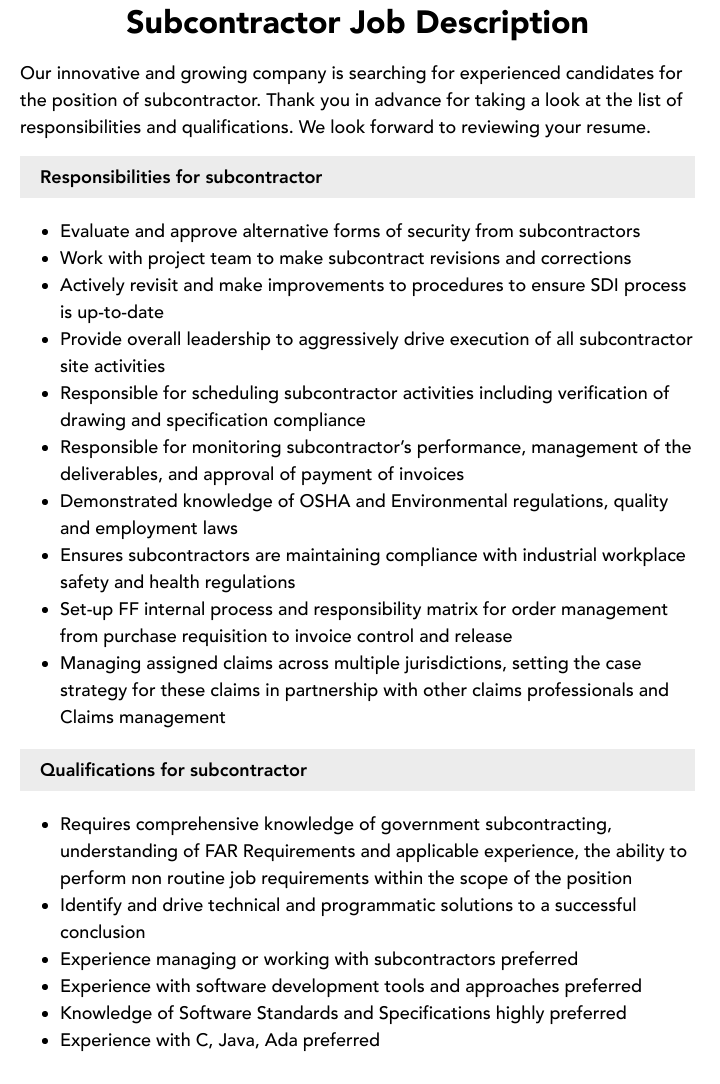 subcontract jobs